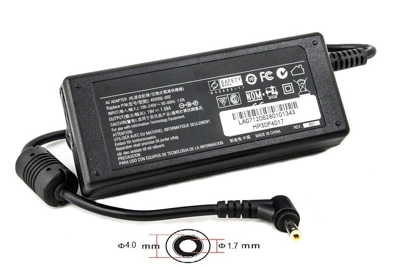 Блок живлення PowerPlant для ноутбука HP 220V, 19V 30W 1.58A, 4.0х1.7мм (HP30F4017)