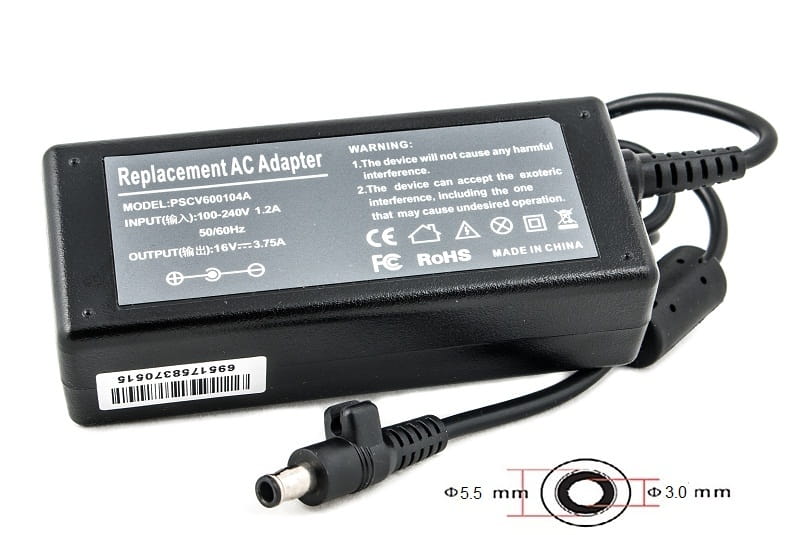 Блок живлення PowerPlant для ноутбука Samsung 220V, 16V 60W 3.75A, 5.5х3.0мм (SA60D5530)