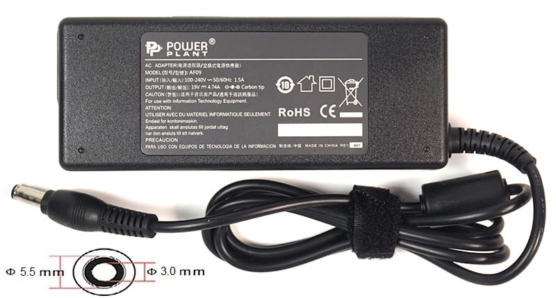 Блок живлення PowerPlant для ноутбука Samsung 220V, 19V 90W 4.74A, 5.5х3.0мм (SA90F5530)