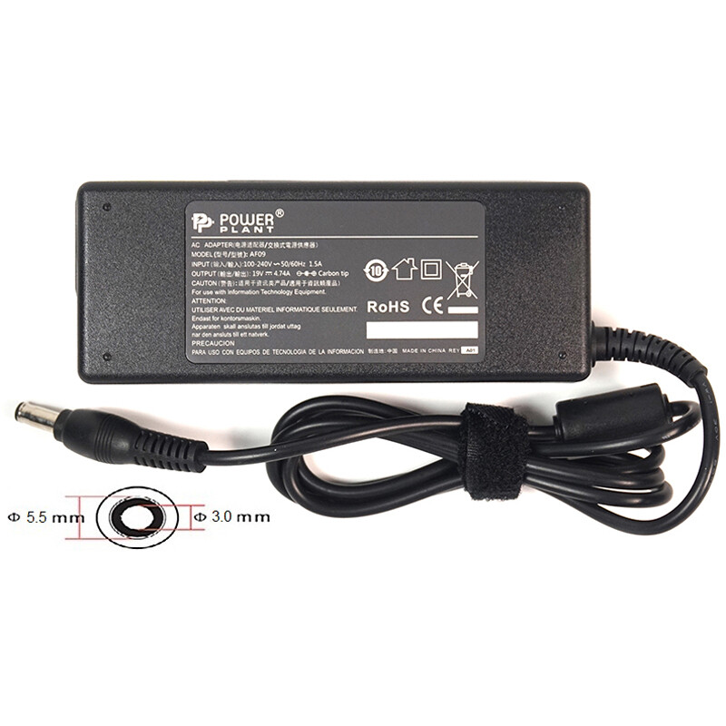 Блок питания PowerPlant для ноутбука Samsung 220V, 19V 90W 4.74A, 5.5х3.0мм (SA90F5530)