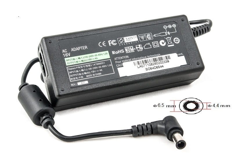 Блок живлення PowerPlant для ноутбука Sony 220V, 16V 64W 4A, 6.5х4.4мм (SO64D6544)
