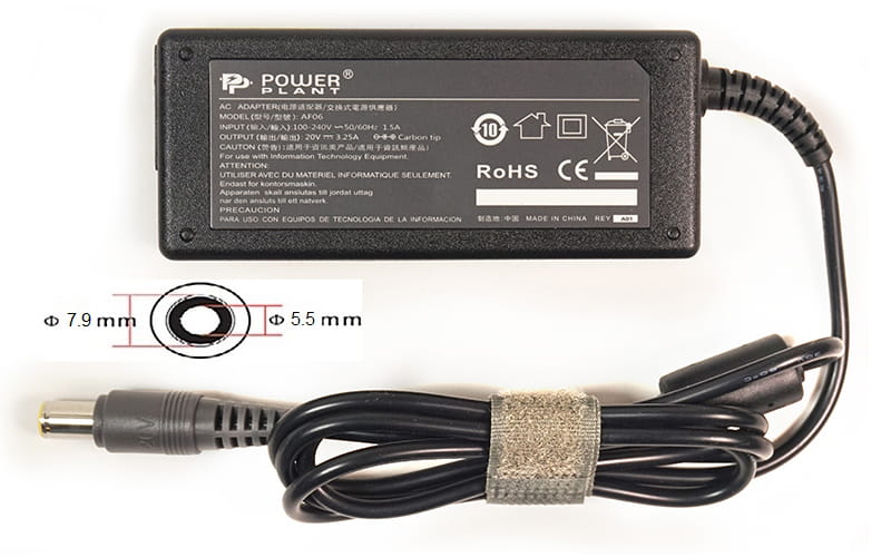 Блок живлення PowerPlant для ноутбука IBM/Lenovo 220V, 20V 65W 3.25A, 7.9х5.5мм (IB65H7955)