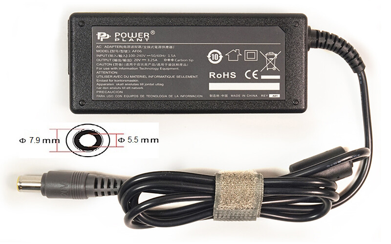 Блок питания PowerPlant для ноутбука IBM/Lenovo 220V, 20V 65W 3.25A, 7.9х5.5мм (IB65H7955)