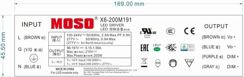 Блок живлення Moso X6-200M191, DC 200W, DIM 1-10V, Programable