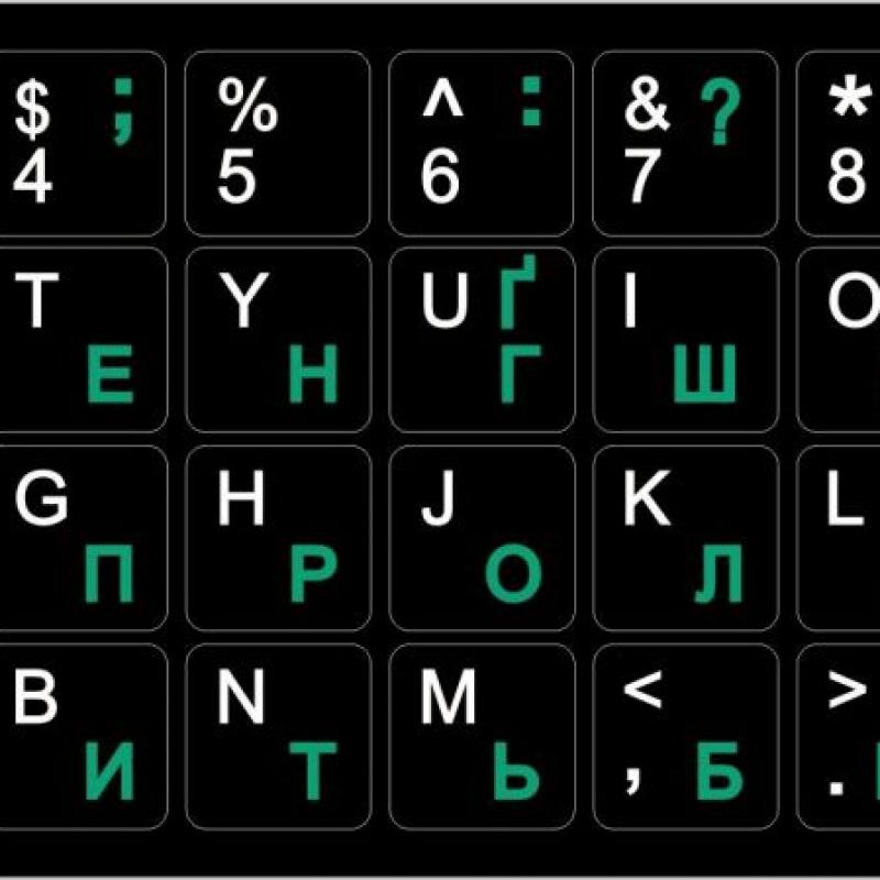 Наліпка на клавіатуру Grand-X 68 keys Green, Latin Ukr white (GXDGUA)