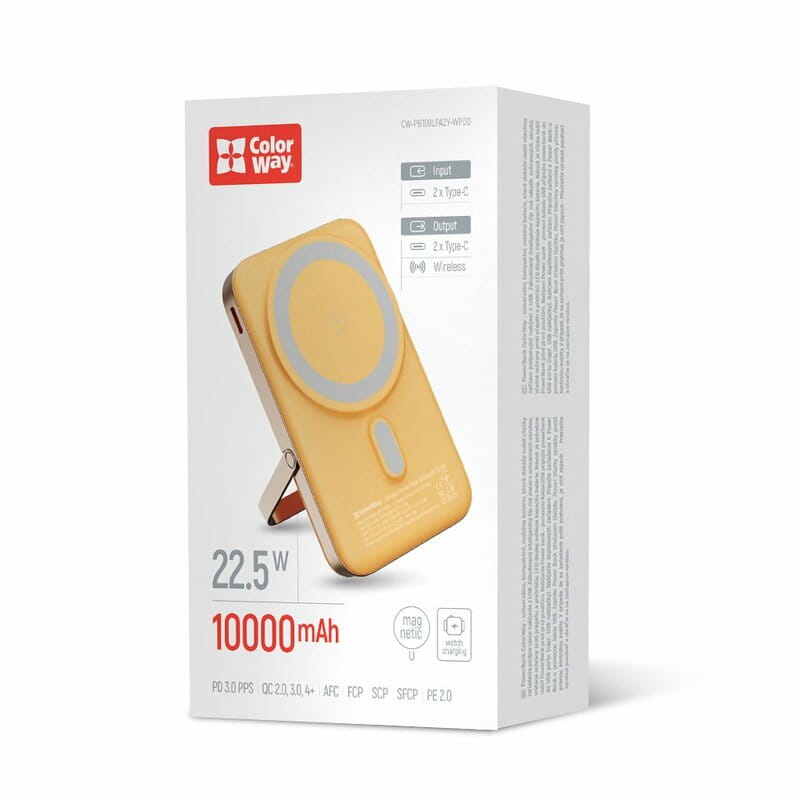 Універсальна мобільна батарея ColorWay 15W MagSafe & Watch Wireless 10000mAh Amber (CW-PB100LPA2Y-WPDD)