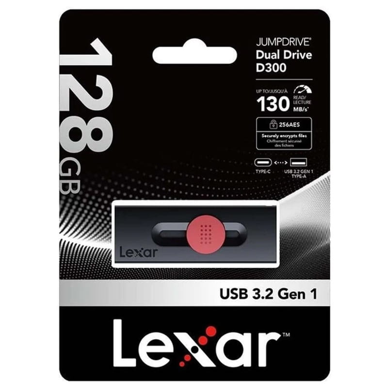 Флеш-накопичувач USB3.2 128GB Lexar Jump Drive Dual Drive D300 Black (LJDD300128G-BNBNG)