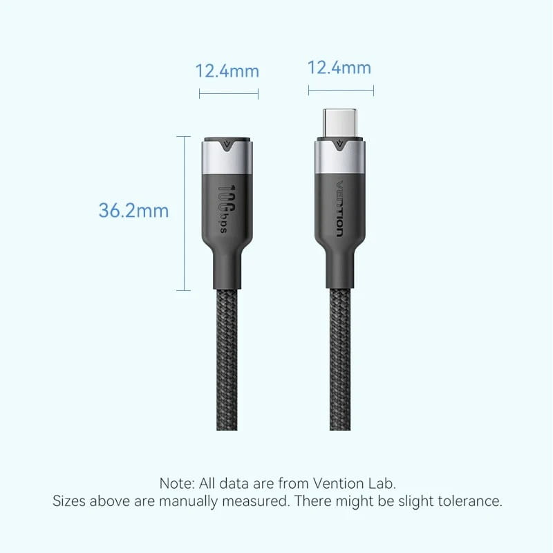 Кабель Vention USB Type-C - USB Type-C (M/F), 100W, 5A, 0.5 м, Black (TRFBD)
