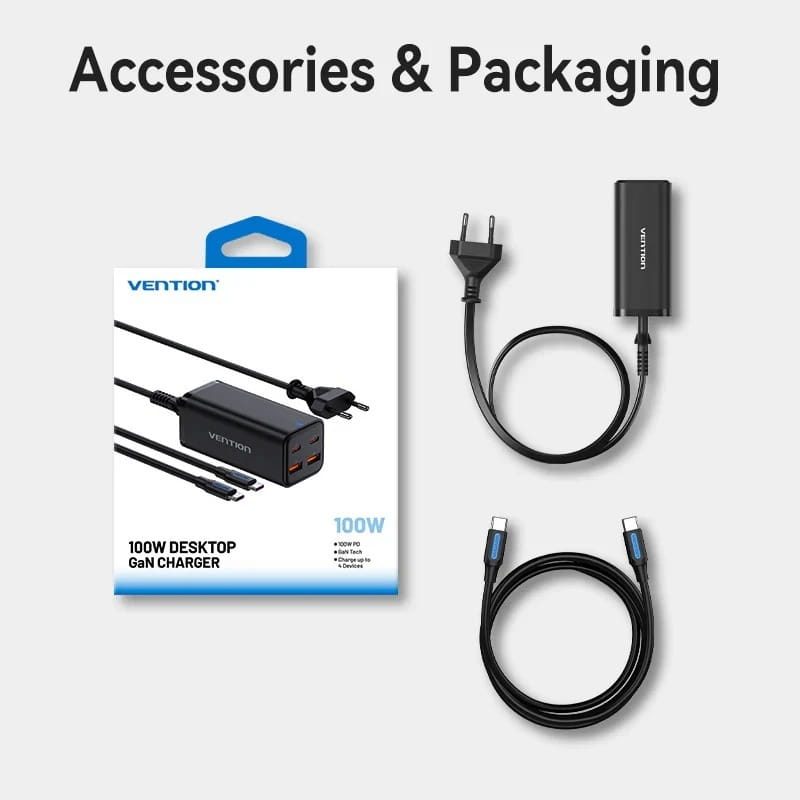 Сетевое зарядное устройство Vention 4-Port USB GaN Charger 2x100W/2x18W Black (FBSBG-EU)
