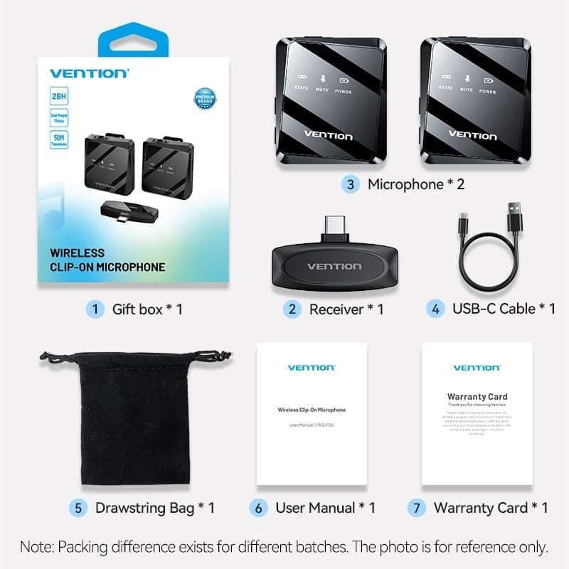 Микрофон Vention USB Type-C 2-Pack Wireless Lavalier Black (NCBB0)