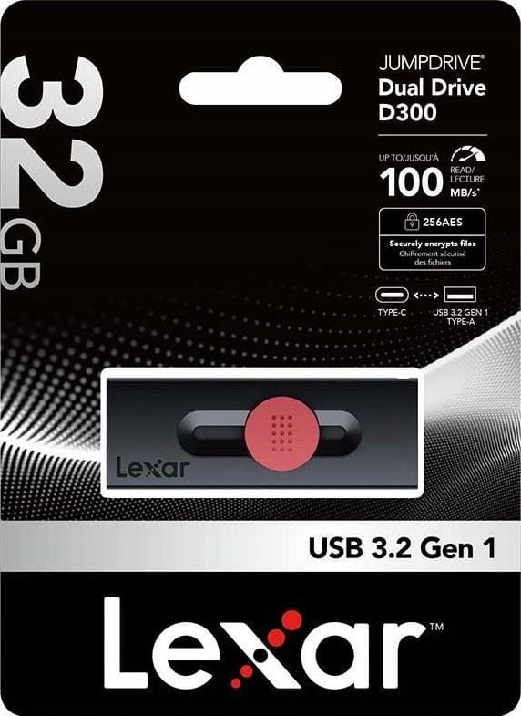 Флеш-накопичувач USB3.2 32GB Lexar Jump Drive Dual Drive D300 Black (LJDD300032G-BNBNG)