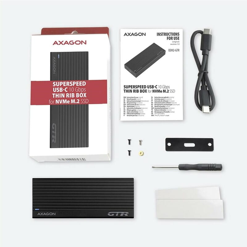 Зовнішня кишеня Axagon NVMe M.2 2230/2242/2260/2280 USB Type-C 3.2 Black (EEM2-GTR)