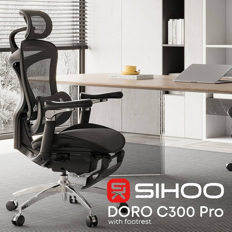 Крісло офісне Sihoo Doro C300 Pro Mesh Black with footrest (Doro-C300-Pro-M101-JT)