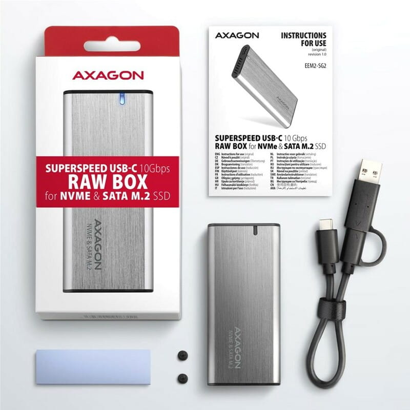 Зовнішня кишеня Axagon NVMe M.2 2242/2260/2280 USB Type-C 3.2 Silver (EEM2-SG2)