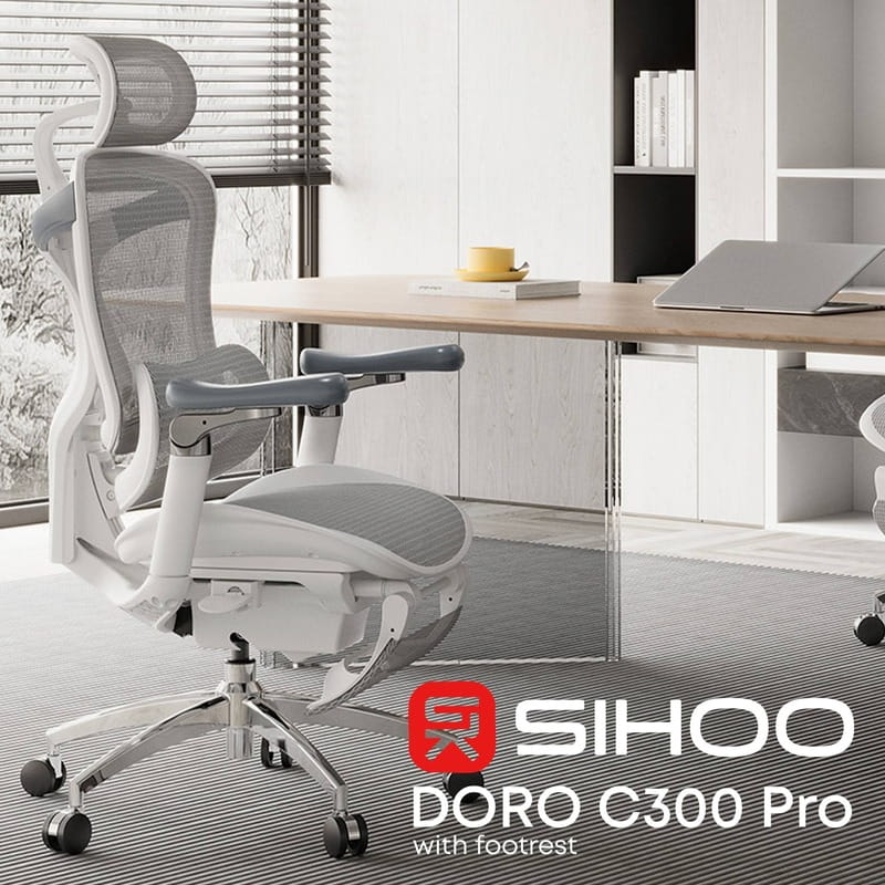 Крісло офісне Sihoo Doro C300 Pro Mesh White with footrest (Doro-C300-Pro-M102-JT)