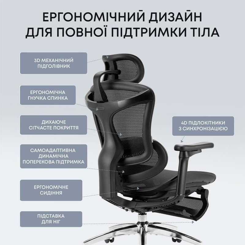 Крісло офісне Sihoo Doro C300L Mesh Black with footrest (Doro-C300L-A3-101-JT)
