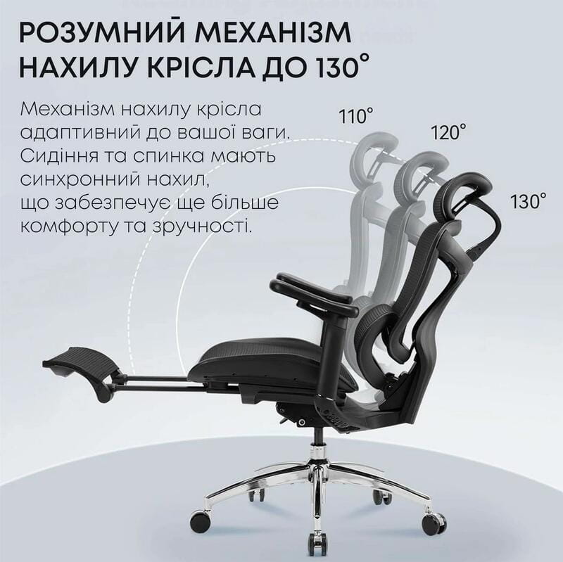 Крісло офісне Sihoo Doro C300L Mesh Black with footrest (Doro-C300L-A3-101-JT)
