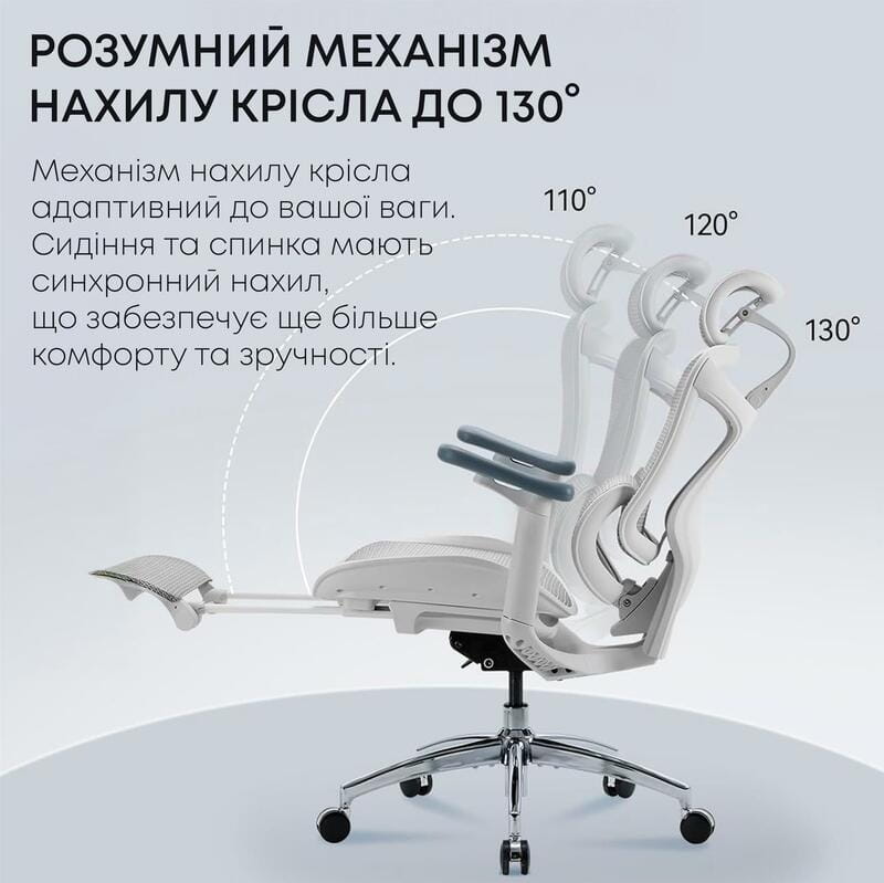 Крісло офісне Sihoo Doro C300L Mesh White with footrest (Doro-C300L-A3-102-JT)