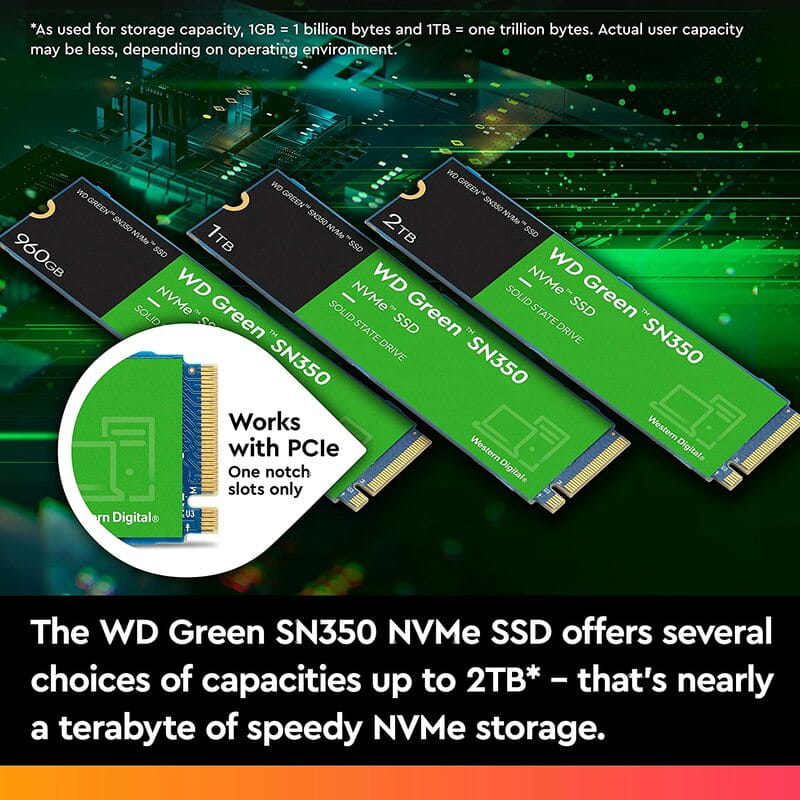 Накопичувач SSD 2TB WD Green SN350 M.2 2280 PCIe 3.0 x4 3D NAND (WDS200T3G0C)