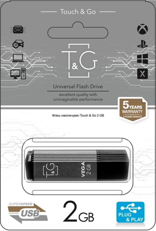 Флеш-накопичувач USB 2GB T&G 121 Vega Series Grey (TG121-2GBGY)