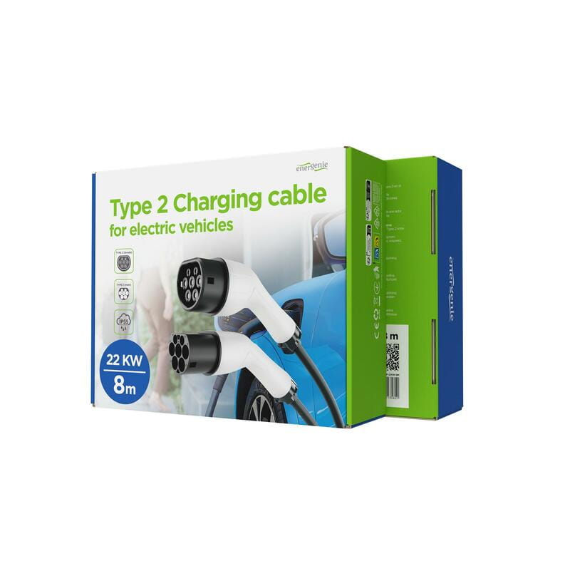 Кабель EnerGenie для зарядки электромобиля Type 2,3х16А (11КВт), 3-фазный (EV-T2MF-11KW-8M)
