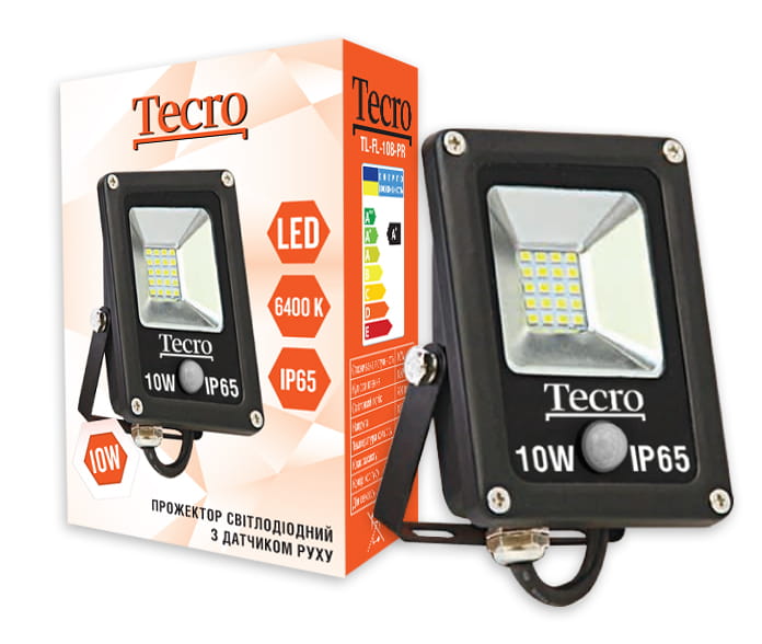Светодиодный прожектор Tecro TL-FL-10B-PR 10W 6400K с датчиком движения