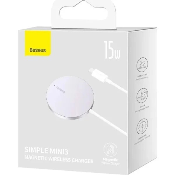 Бездротовий зарядний пристрій Baseus Simple Mini3 Magnetic Wireless Charger 15W Silver (CCJJ040012)