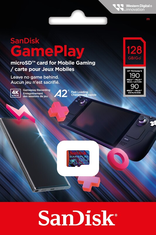 Карта памяти MicroSDXC 128GB UHS-I Class 10 R190/W90MB/s SanDisk GamePlay V30 A2 U3 (SDSQXAA-128G-GN6XN)