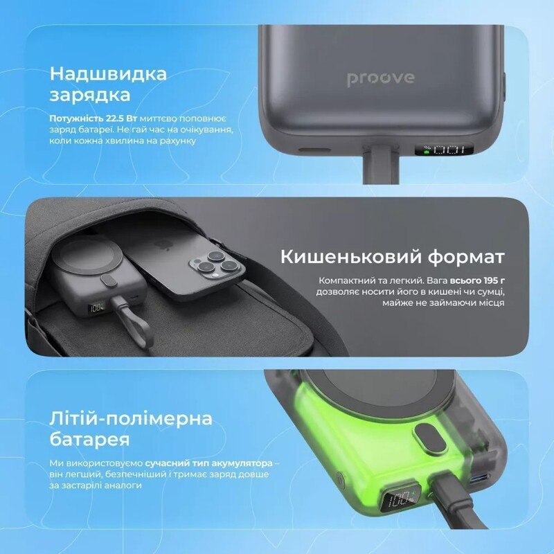 Универсальная мобильная батарея Proove Neutron 22.5W 10000mAh Purple (PBNE22022209)