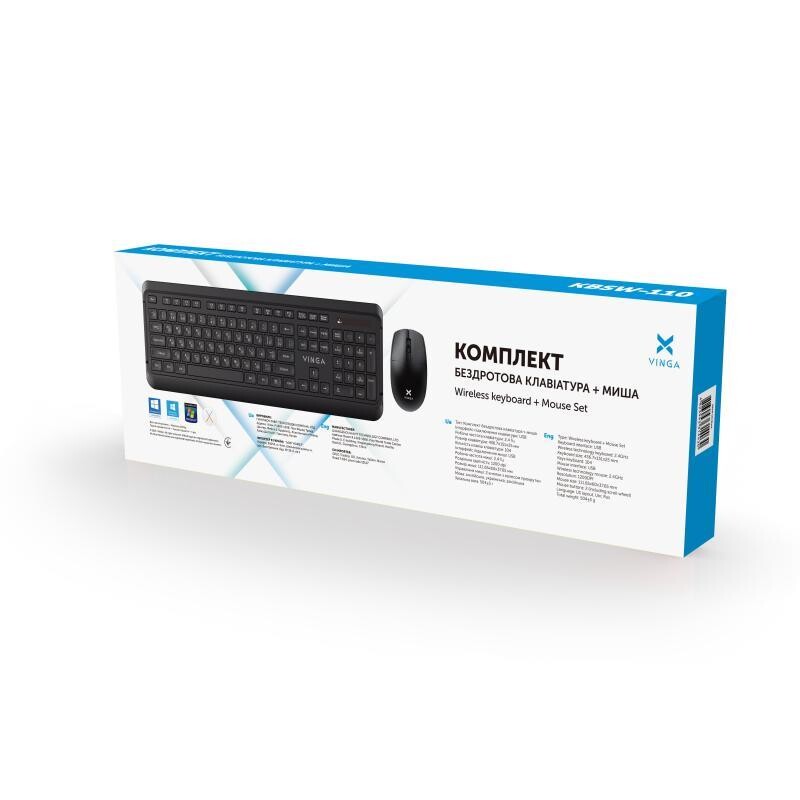 Комплект (клавиатура+мышь) беспроводной Vinga KBSW-110 Black