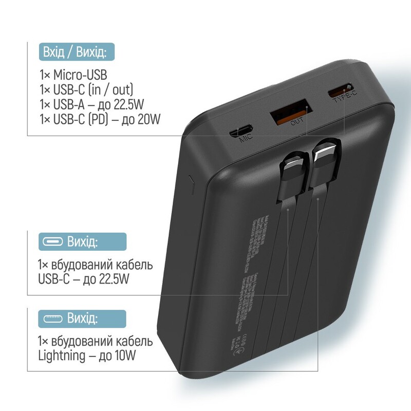 Универсальная мобильная батарея ColorWay Optimal Power 20000mAh Black (CW-PB200LPB5BK-PDD)