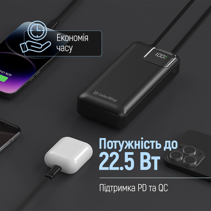 Универсальная мобильная батарея ColorWay Optimal Power 20000mAh Black (CW-PB200LPB5BK-PDD)