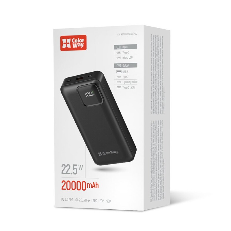 Универсальная мобильная батарея ColorWay Optimal Power 20000mAh Black (CW-PB200LPB5BK-PDD)