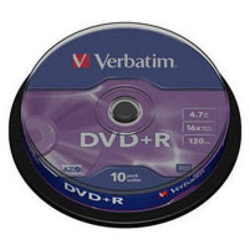 DVD+R Verbatim (43498) 4.7GB 16x Cake, 10шт Silver