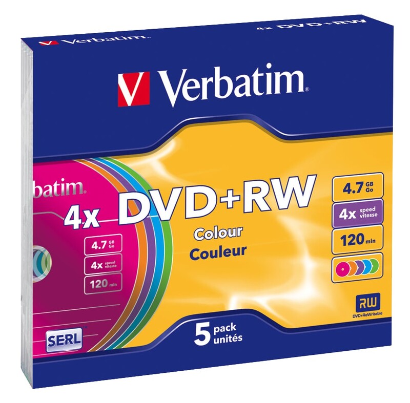 Диски DVD+RW Verbatim (43297) 4.7GB 4x Color Surface (5шт)