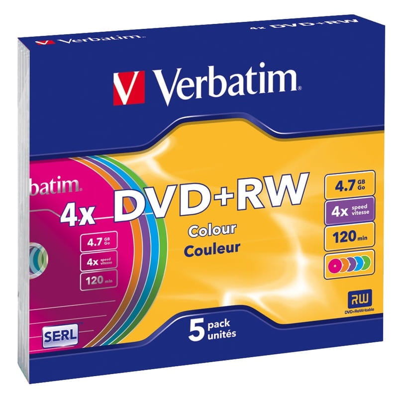 Диски DVD+RW Verbatim (43297) 4.7GB 4x Color Surface (5шт)