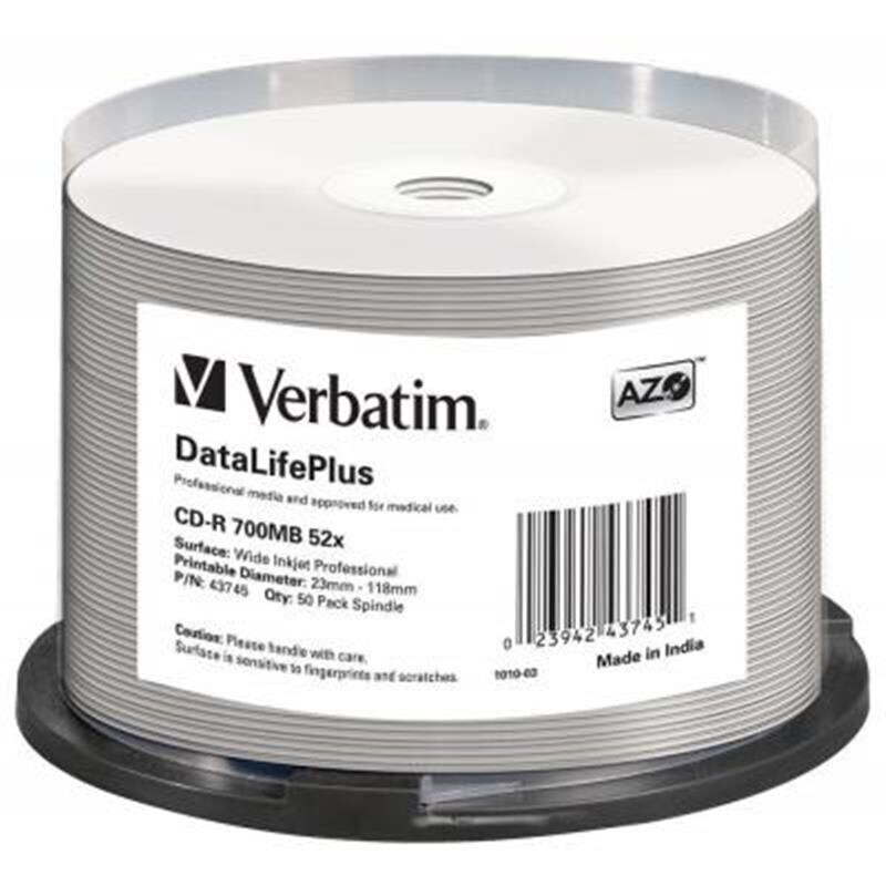 CD-R Verbatim (43745) 700MB 52x Wide Printable, 50 шт Spindle
