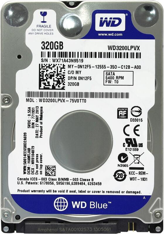 Накопитель HDD 2.5" SATA  320GB WD Blue 5400rpm 8MB (WD3200LPVX) Refurbished