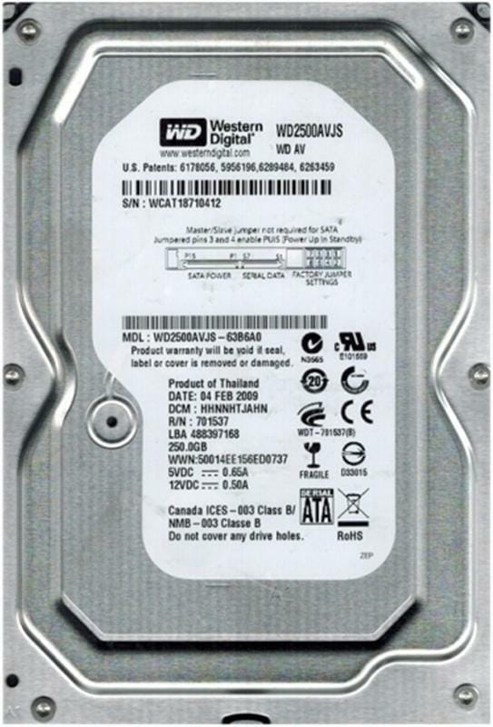 Накопичувач HDD SATA  250GB WD AV 7200rpm 8MB (WD2500AVJS) гар. 12 міс.