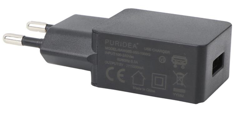 Сетевое зарядное устройство Puridea C02 (1USBх1A) Black