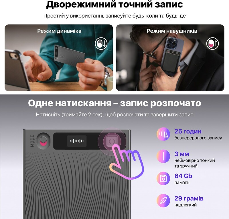Диктофон Mobvoi TicNote з АІ NE-79