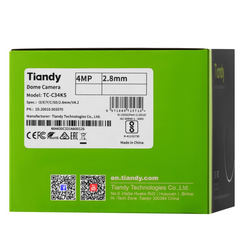 IP камера Tiandy TC-C34KS Spec:I3/E/Y/C/SD/2.8mm/V4.2