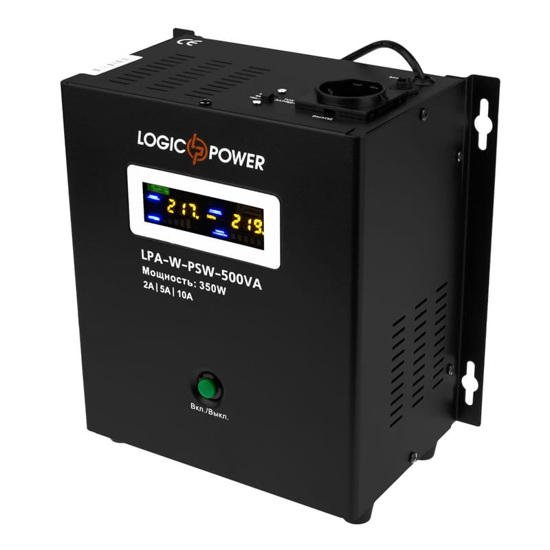ИБП LogicPower LPA-W-PSW-500VA (350Вт)2A/5A/10A, Lin.int., AVR, 1 x евро, LCD, металл, с правильной синусоидой 12V, настенный