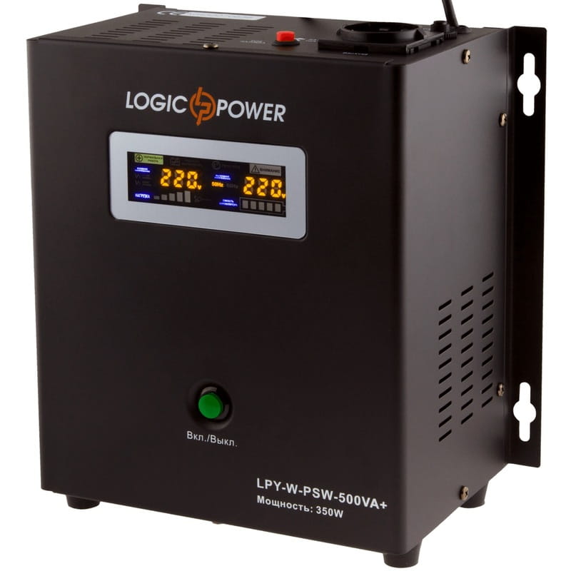 Джерело безперебійного живлення LogicPower LPY-W-PSW-500VA+ (350Вт)5A/10A, Lin.int., AVR, 1 x евро, LCD, метал, з правильною синусоїдою 12V, настінний
