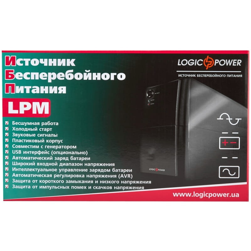 ИБП LogicPower LPM-625VA-P,Lin.int., AVR, 2 x евро, пластик