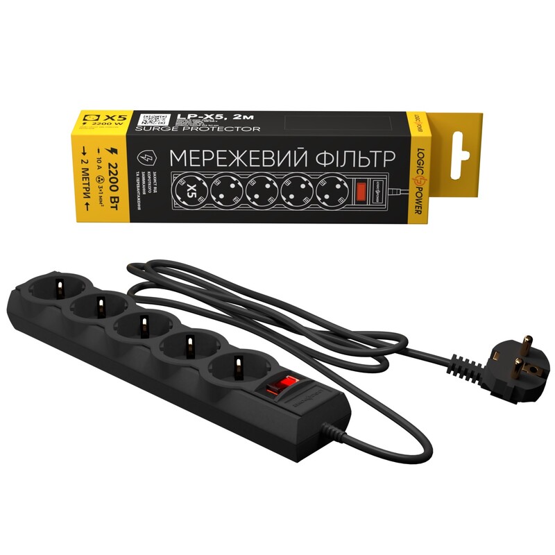 Фільтр живлення LogicPower 5 розеток 2м LP-X5 Premium Black (LP9583)