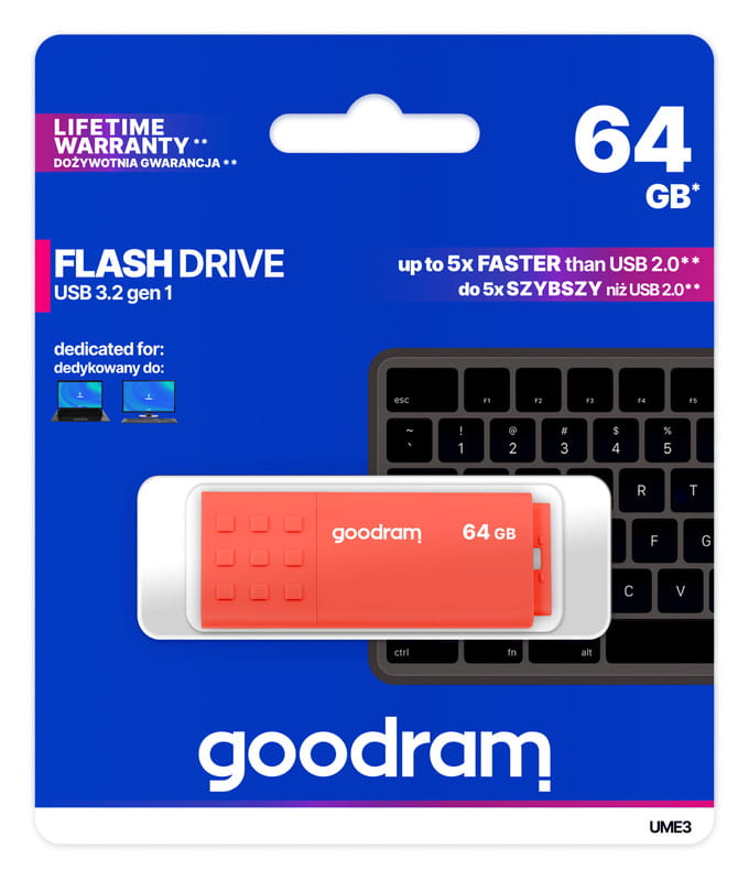 Флеш-накопитель USB3.2 64GB Goodram UME3 Orange (UME3-0640O0R11)