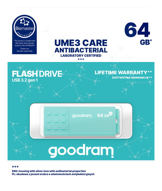 Флеш-накопичувач USB3.2 64GB Goodram UME3 Care Green (UME3-0640CRR11)