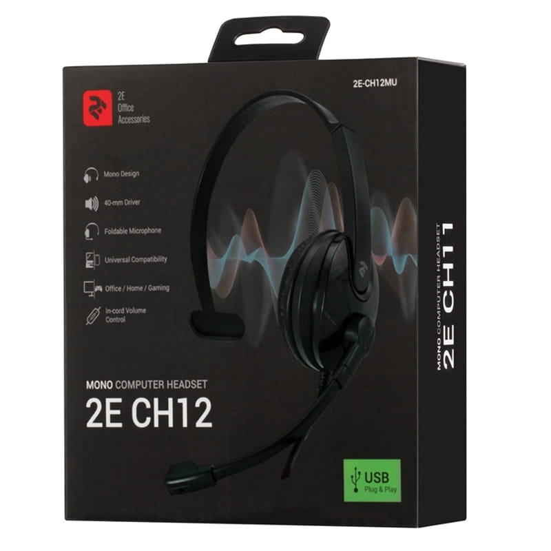 Гарнітура 2E CH12 On-Ear USB Black (2E-CH12MU)