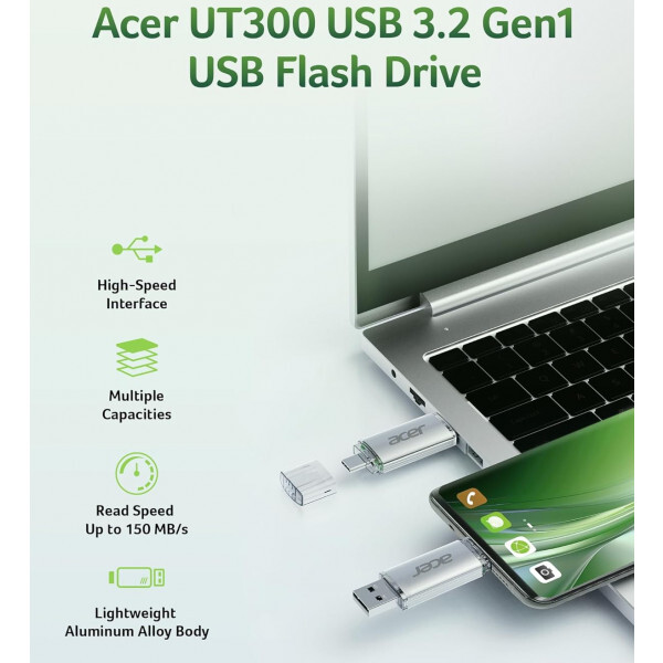 Флеш-накопитель USB3.2 16GB Type-C Acer UT300 Metal